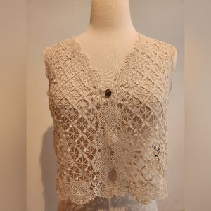 The Kooples Sheer Crochet Vest in Cream